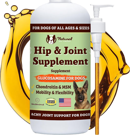 Natural Dog Company Liquid Glucosamine Hip and Joint Oil front view bottle