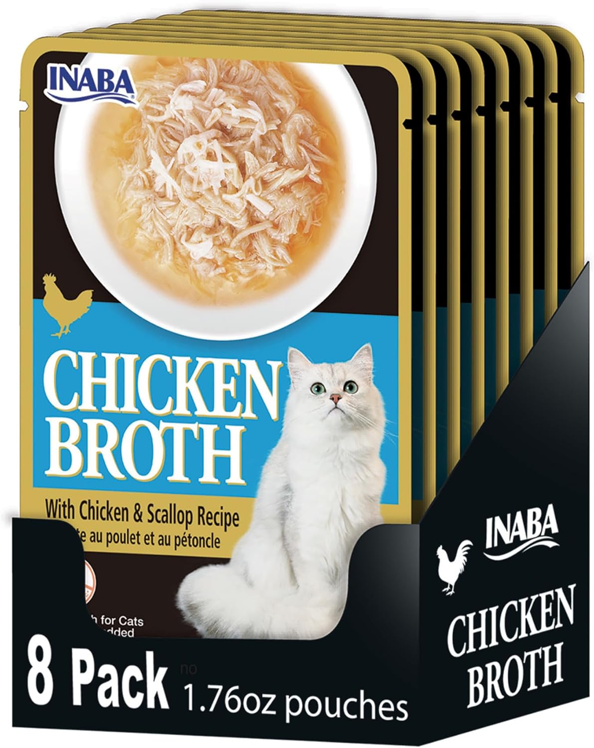 INABA Chicken Broth, Side Dish/Topper for Cats with Vitamin E, 1.76 Ounce Pouch, 8 Pouches Total, Chicken Recipe - Image 9