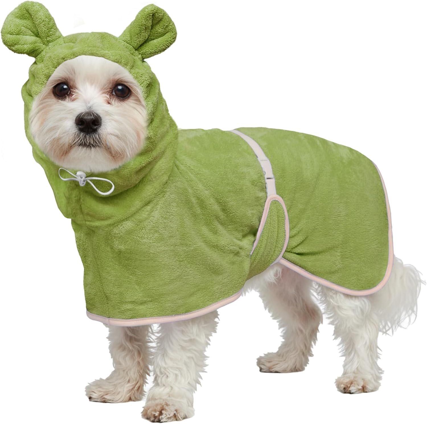 Dog Bathrobe Super Absorbent Towel Robe - Microfiber Bath Towels Fast Drying Coat for Dogs, Cute Dogs Clothes Adjustable Collar & Belly Strap Warm Keeping Hooded Dog Towel (Pink, Large) - Image 10