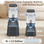 Elevated gravity pet waterer with adjustable raised base for cats and dogs