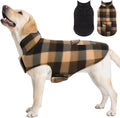 ASENKU Dog Winter Jacket front view showing the coffee plaid reversible side on a large dog.