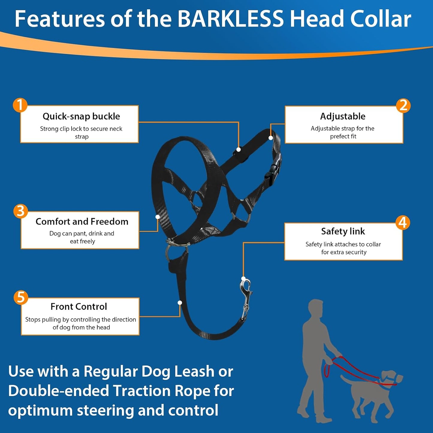 Red no pull dog halter showing adjustable straps and buckles.