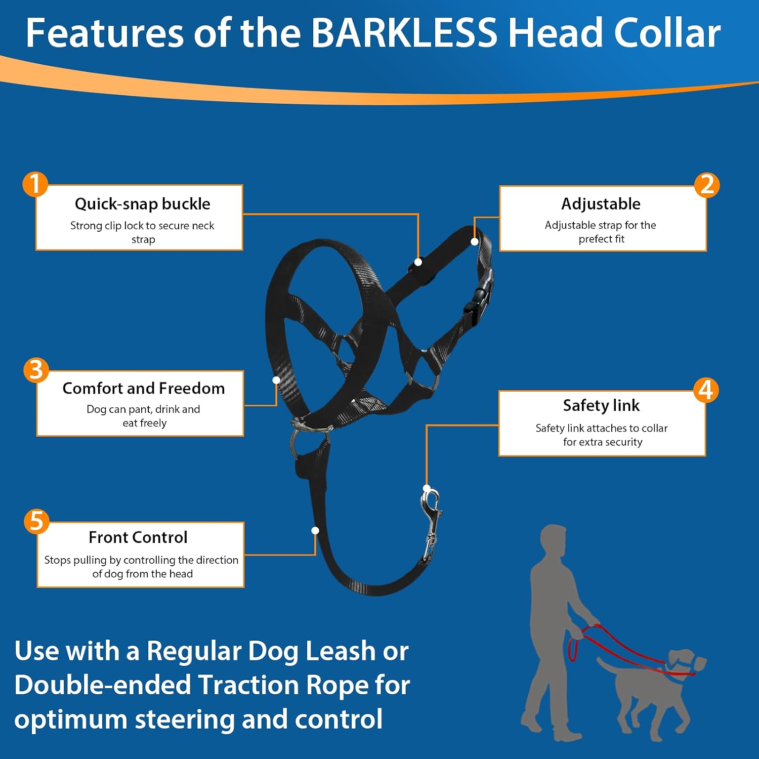 Red no pull dog halter showing adjustable straps and buckles.