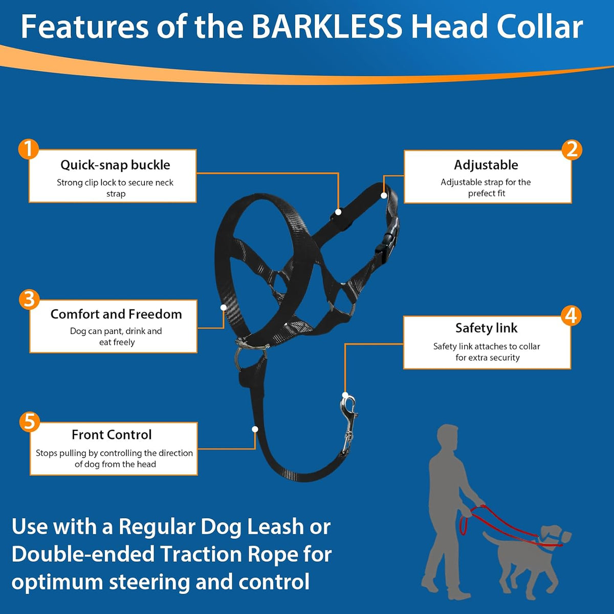 Red no pull dog halter showing adjustable straps and buckles.
