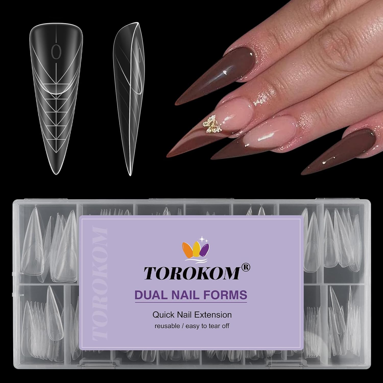 Torokom 150 Piece Poly Extension Gel Dual Nail Forms set front view