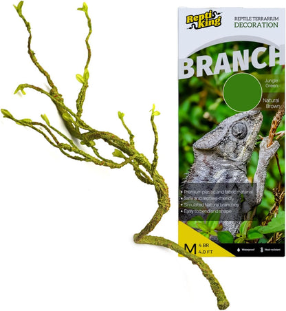 Reptiking reptile terrarium decor branch with green vines front view