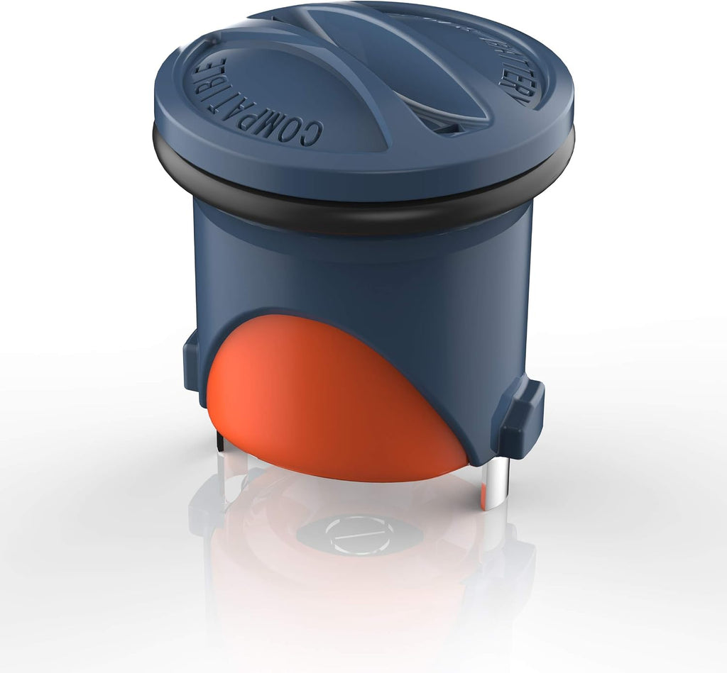 Close up view of the 3V lithium replacement cell highlighting the integrated black waterproof O ring seal.