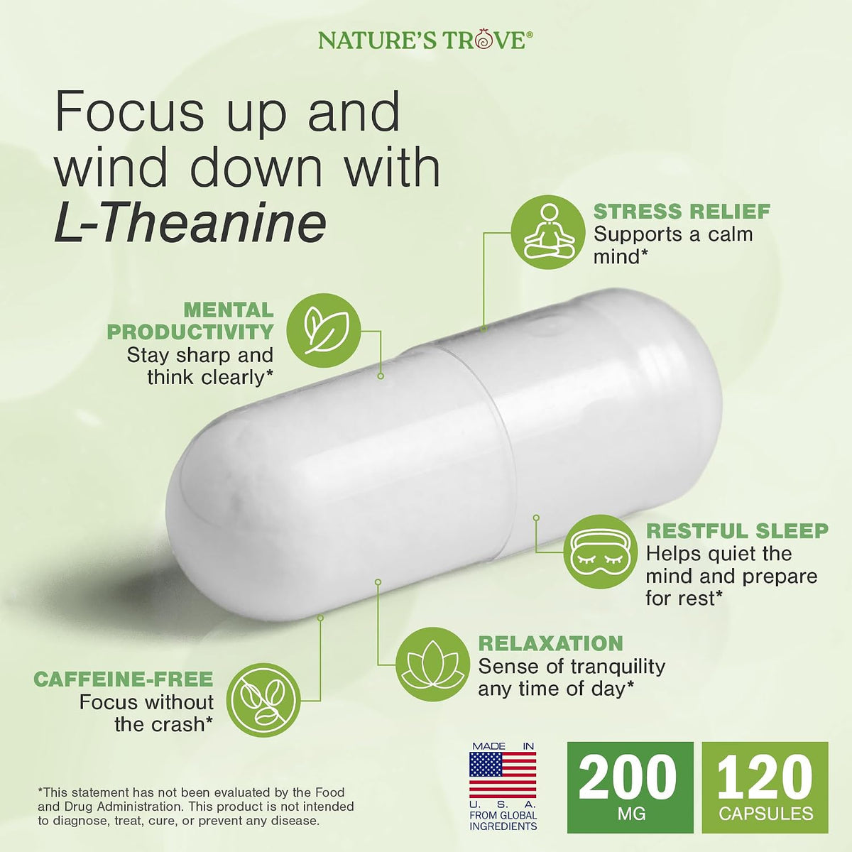 Nature's Trove dietary supplement packaging highlighting quality certifications
