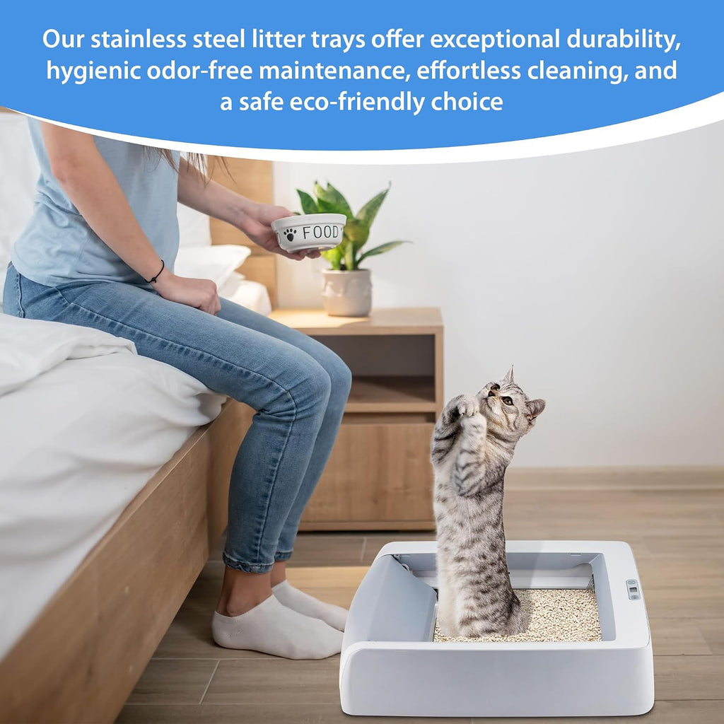 Cleaned stainless steel litter tray ready for use