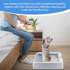 Cleaned stainless steel litter tray ready for use