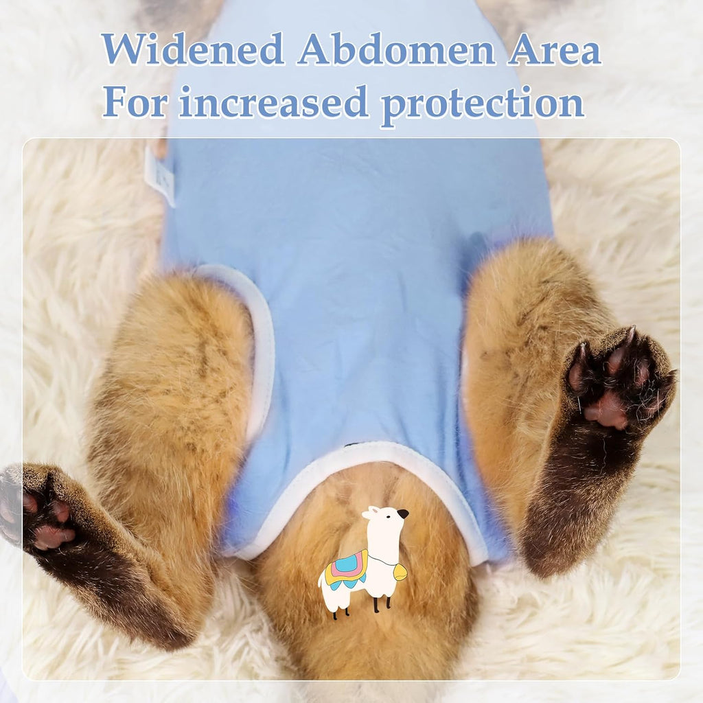 ANWA female cat recovery suit back view showing secure velcro closure