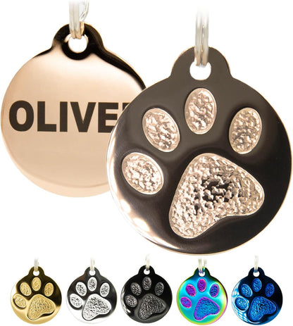 Engraved Pet Tag for Dogs and Cats - Personalized Front & Back up to 4 Lines of Text Custom Engraved ID, Round Paw Print Solid Plating Stainless Steel Gold Small - Image 10