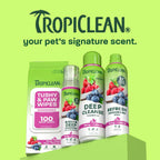 Close up of TropiClean pet wipes texture and moisture