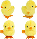 3 Otters wind up jumping chick toys four pack front view showing realistic yellow plush fur and orange feet