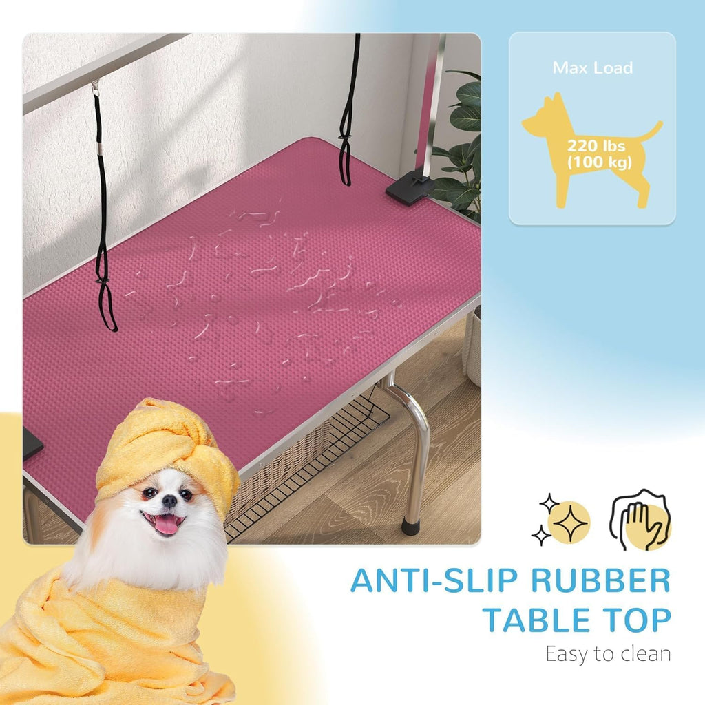 Mesh tray storage on professional pet grooming station
