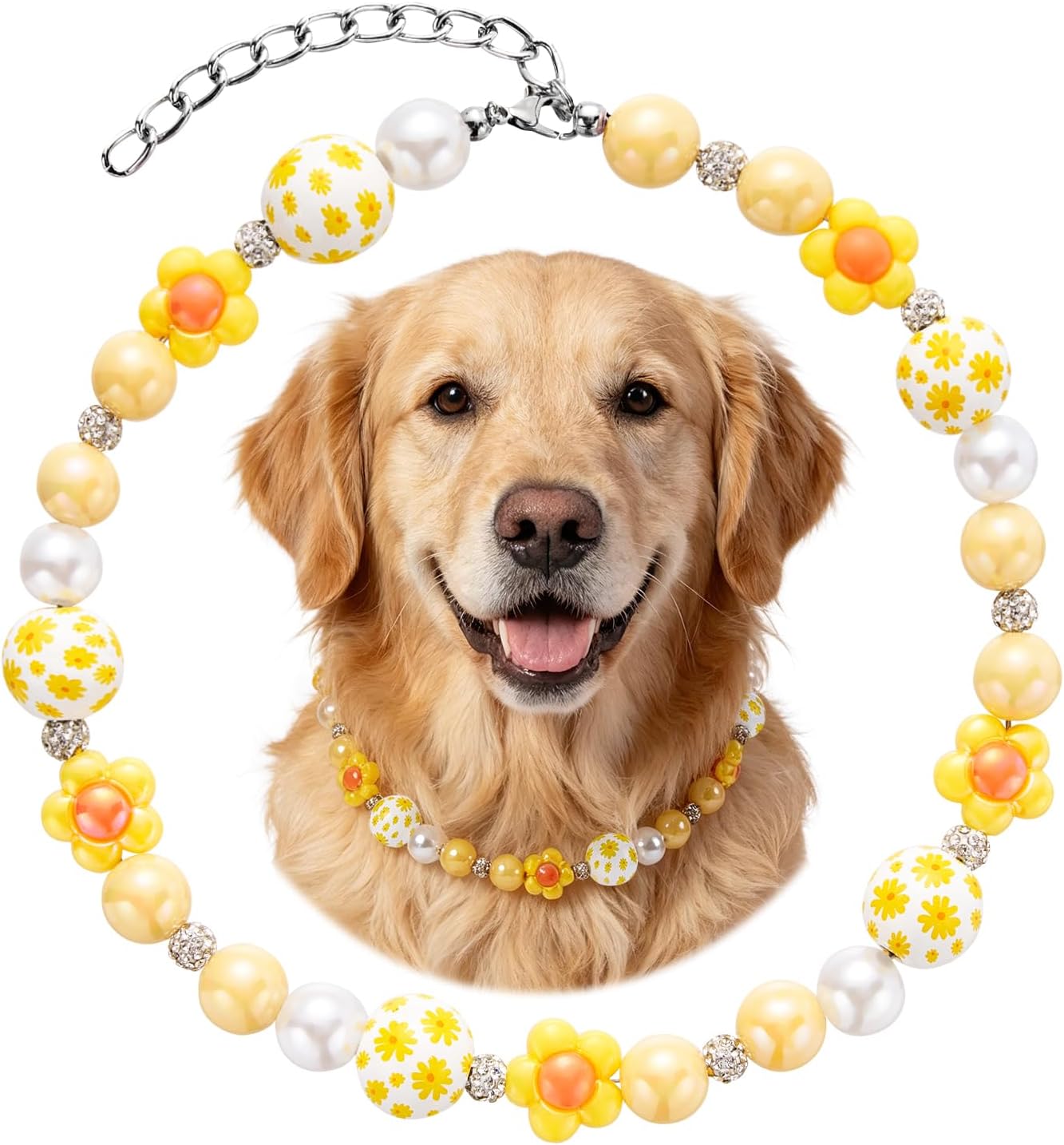 Elastic pearl dog choker with secure adjustable clasp closure