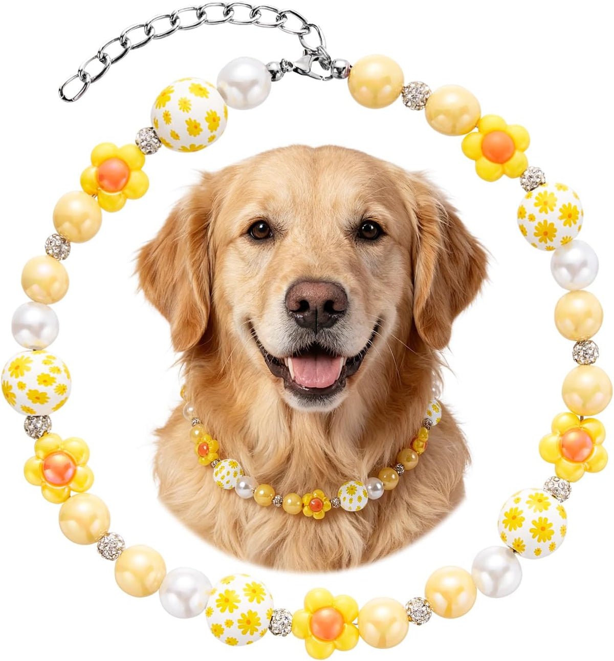 Elastic pearl dog choker with secure adjustable clasp closure
