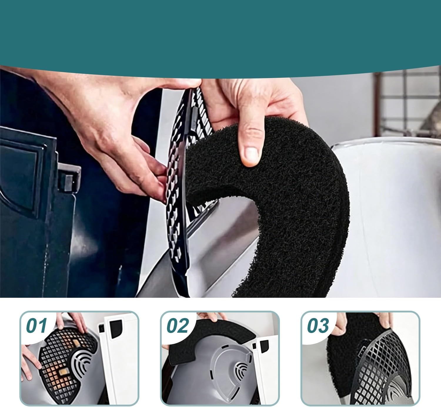 Thickened charcoal odor trap replacement pads laid out to display textured polyester material.