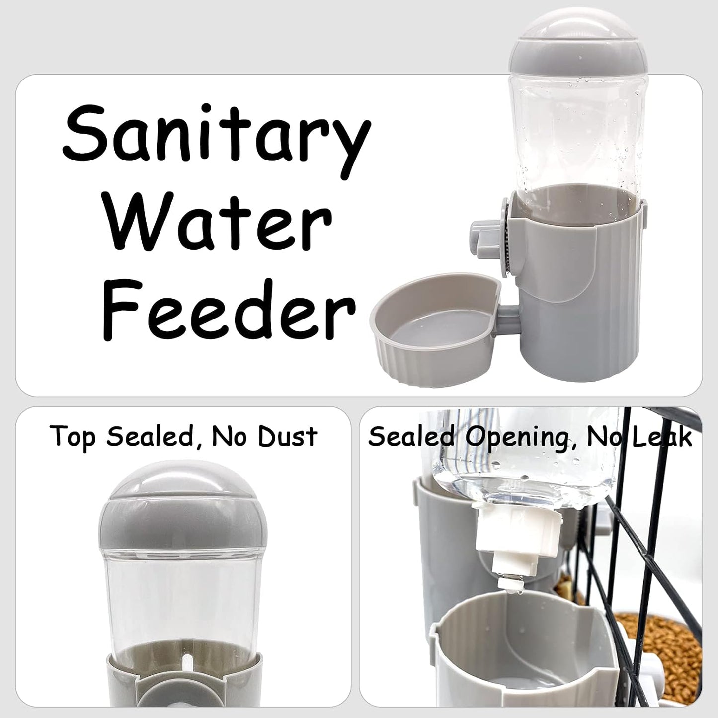 Tfwadmx Rabbit Watter Bottle 17oz Hanging Guinea Pig Automatic Water Dispenser No Drip Small Animal Cage Water Feeder Bowl for Bunny Chinchilla Hedgehog Ferret 2PCS (Grey) - Image 3