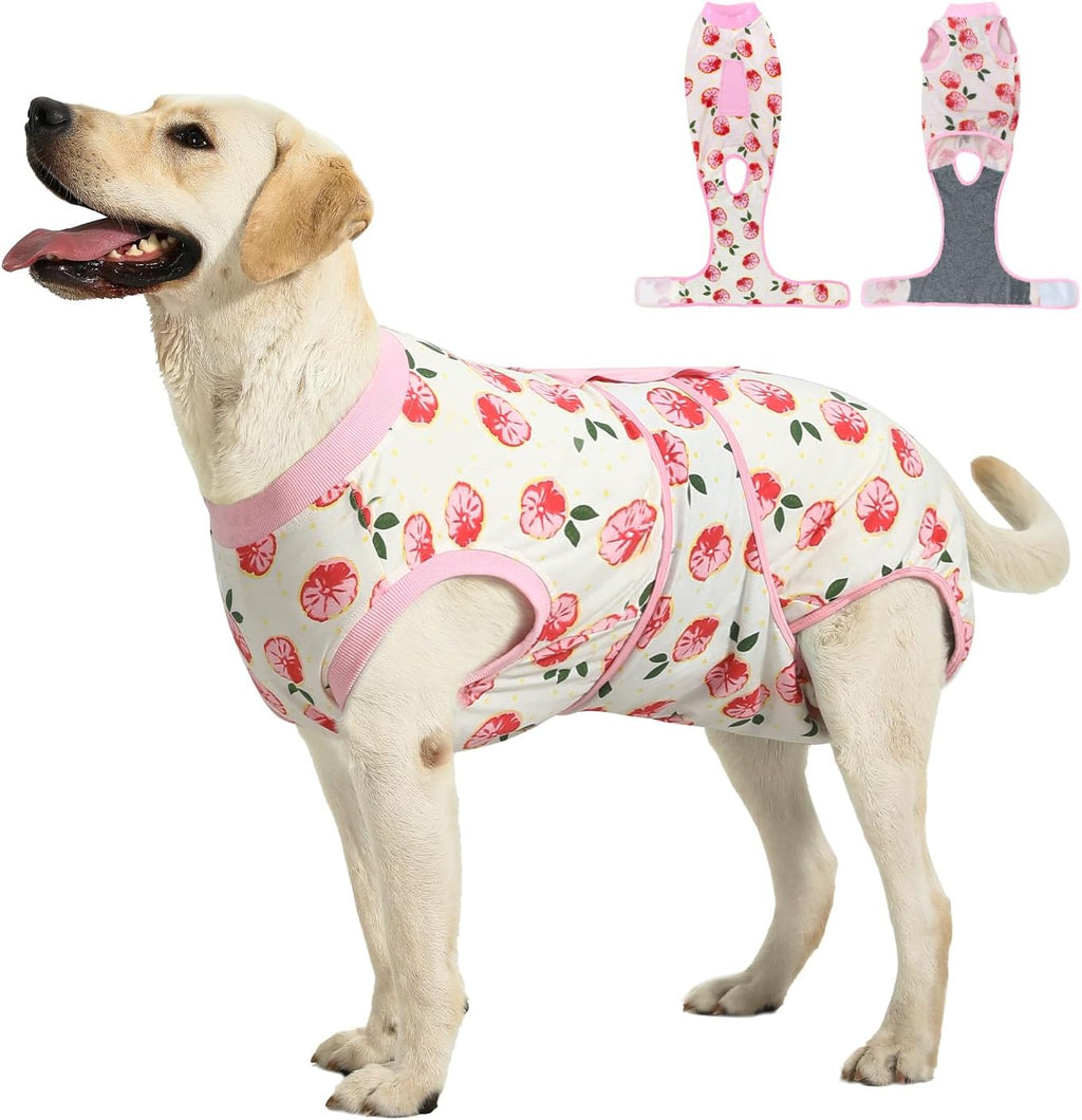 OPAW recovery suit for dogs cats front view pink surgical bodysuit