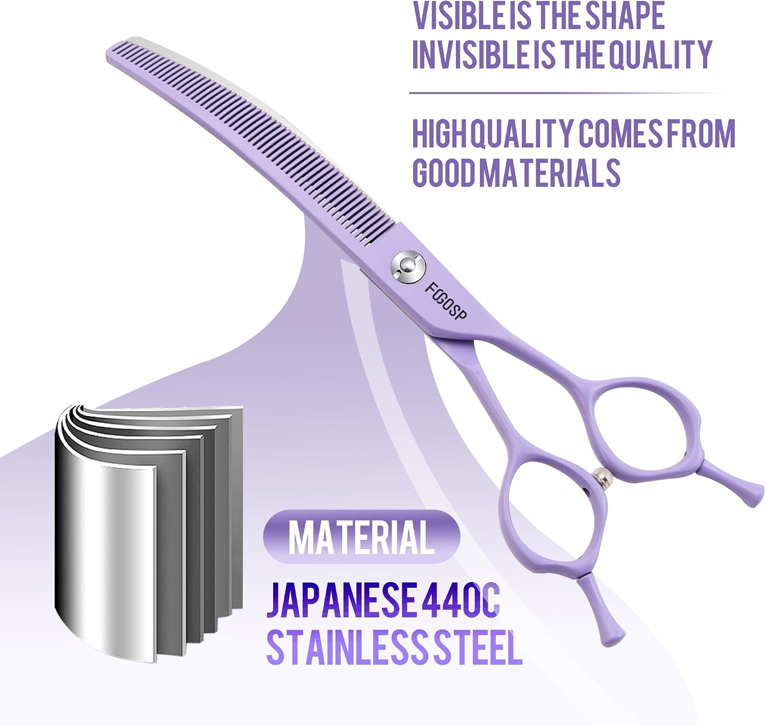 FOGOSP Macarone series pet grooming shears close up of Japanese stainless steel blades