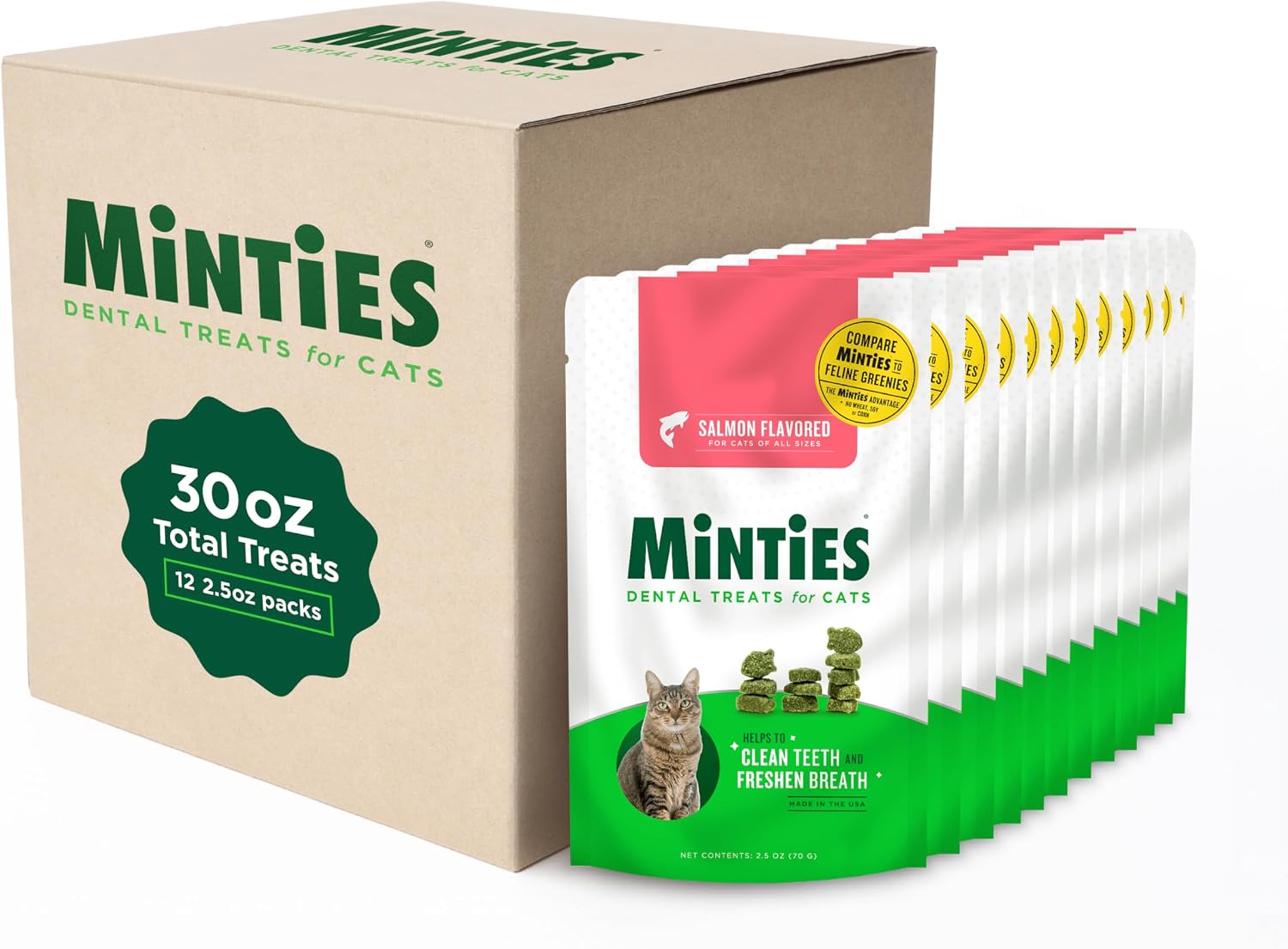 Minties Dental Treats for Cats, Salmon Flavored Cat Dental Treats, Freshens Breath and Controls Tartar, 10oz - Image 13