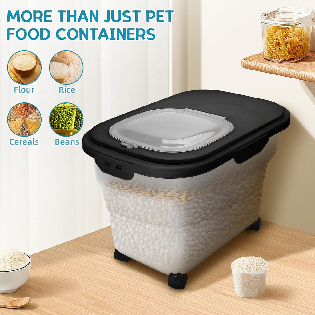 Included measuring cup and scoop for pet food