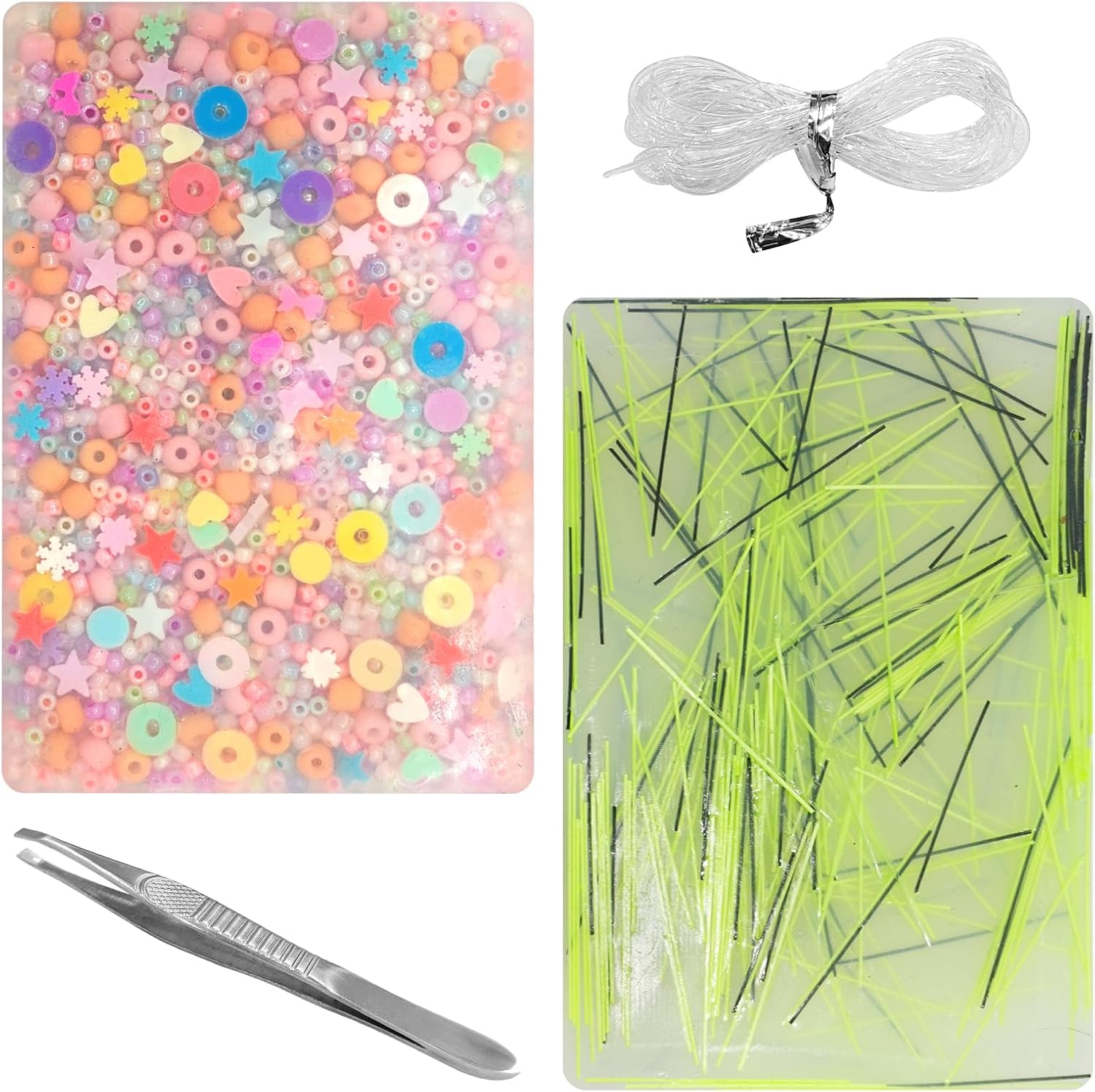 Lechonix 2 Pieces Picky Pads front view showing two rectangular multicolor skin picking fidget toys with premium metal tweezers