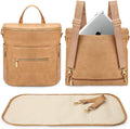 Miss Fong leather diaper bag backpack front view in peanut color