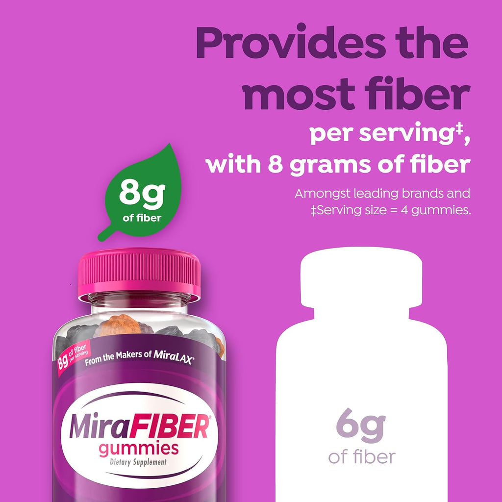 MiraLAX MiraFIBER Prebiotic Fiber Gummies mixed fruit flavor showcase