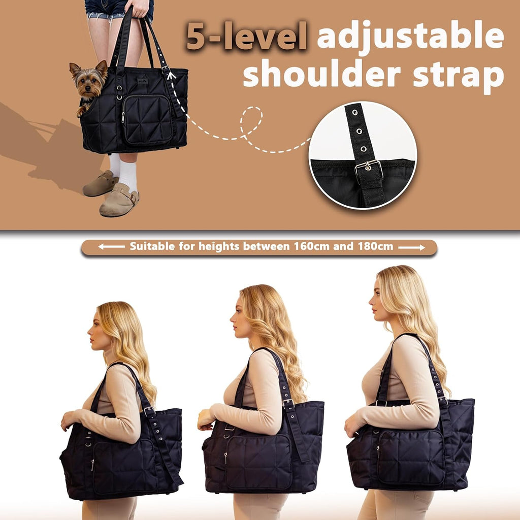 Side profile of Senior Budday pet tote with pockets