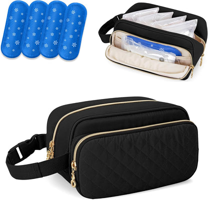Damero Breastmilk Cooler Bag front view in black quilted design