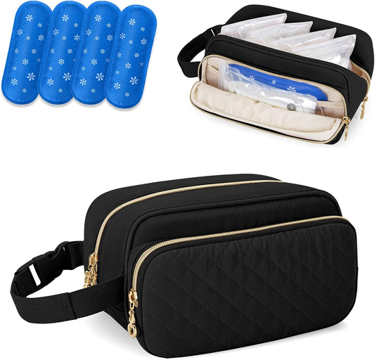 Damero Breastmilk Cooler Bag front view in black quilted design