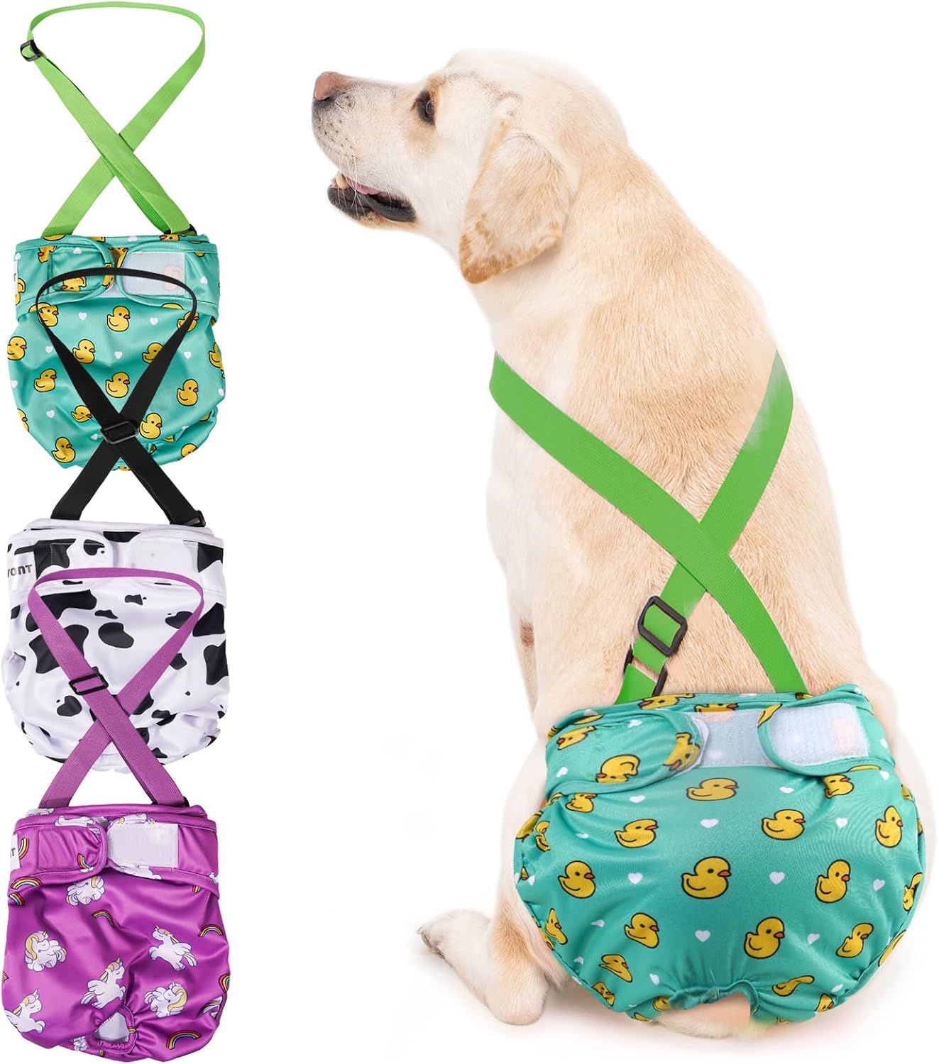 3 Pack Avont Washable Female Dog Diaper with Suspender, Reusable Girl Doggie Diapers for Small Medium Large Doggy in Heat Cycle Period Incontinence -L - Image 9