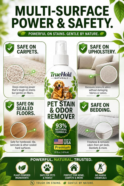 Ninety three percent naturally derived pet deodorizer safe for dogs and cats