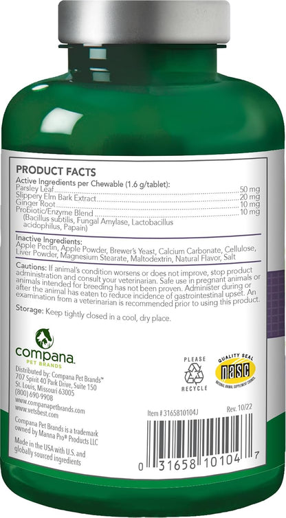 Side view of Vet's Best Gas Busters digestive supplement bottle