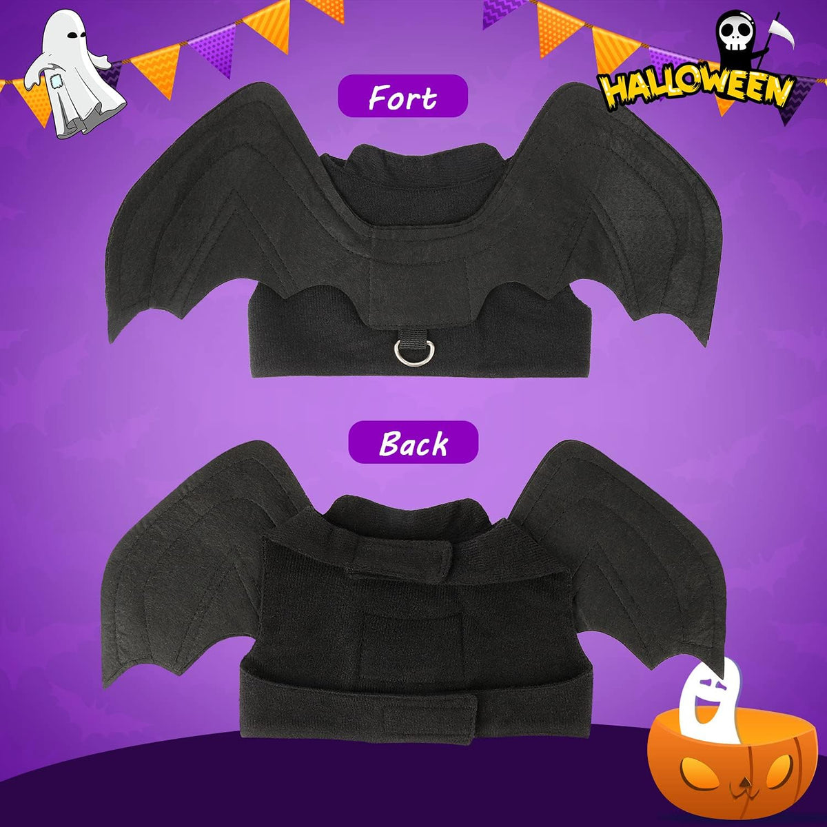 Rypet black bat wings pet apparel showing adjustable neck and chest straps