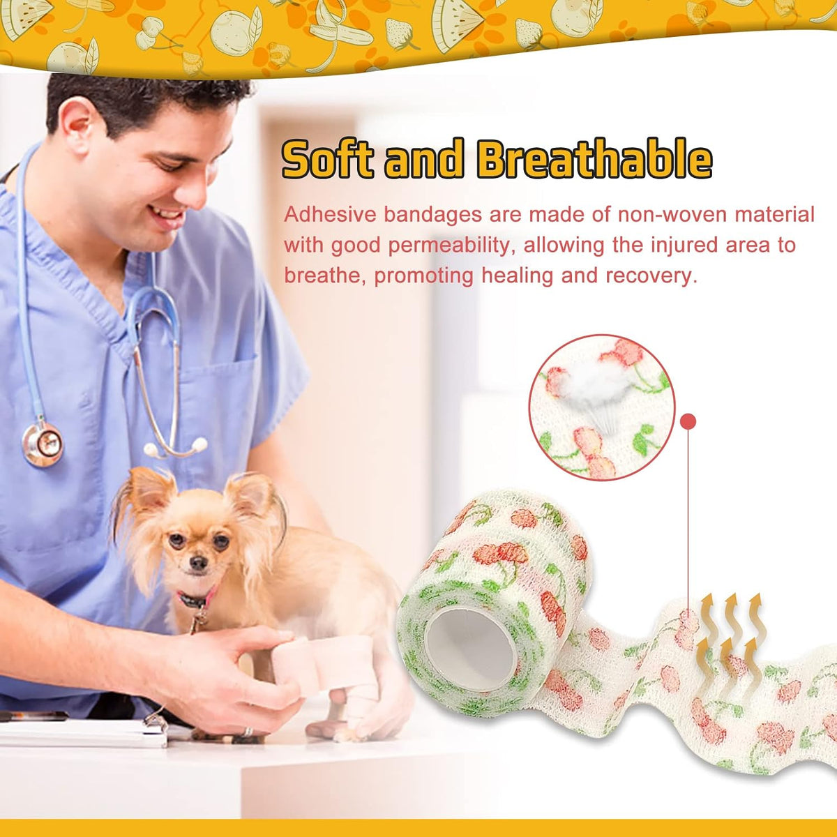 Detail view of breathable non-woven pet bandage fabric
