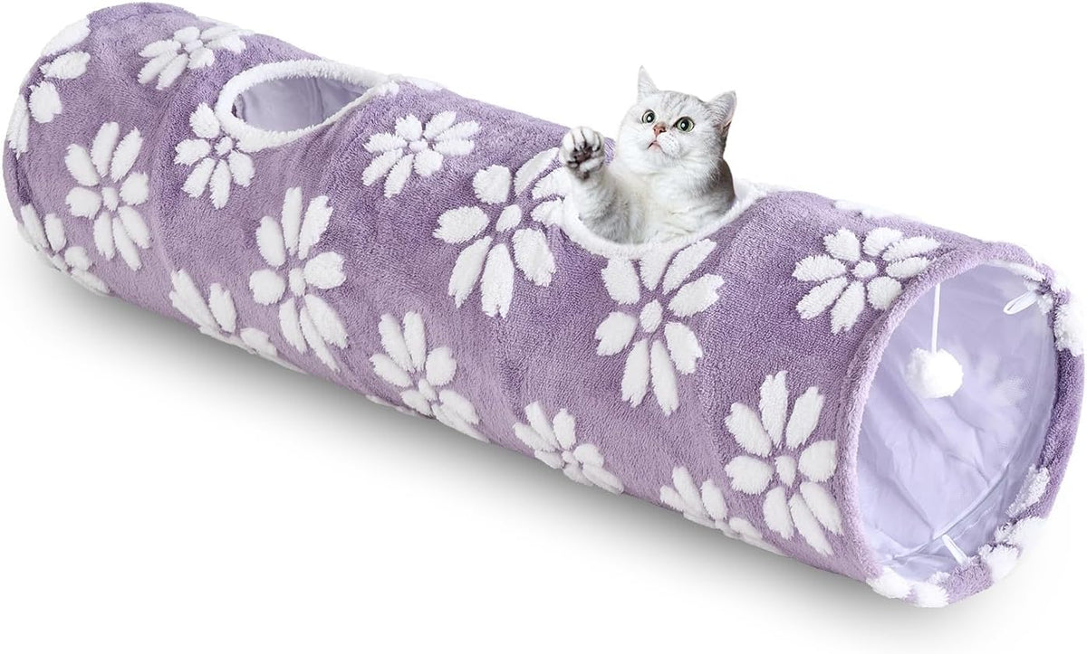 Bubble Cat Tunnel for Indoor Cats, Round Peekaboo Cave Toy with Dangling Balls, Donut Tunnel Bed with Circle Mat for Puppy Kitten Rabbit, Cream White - Image 11