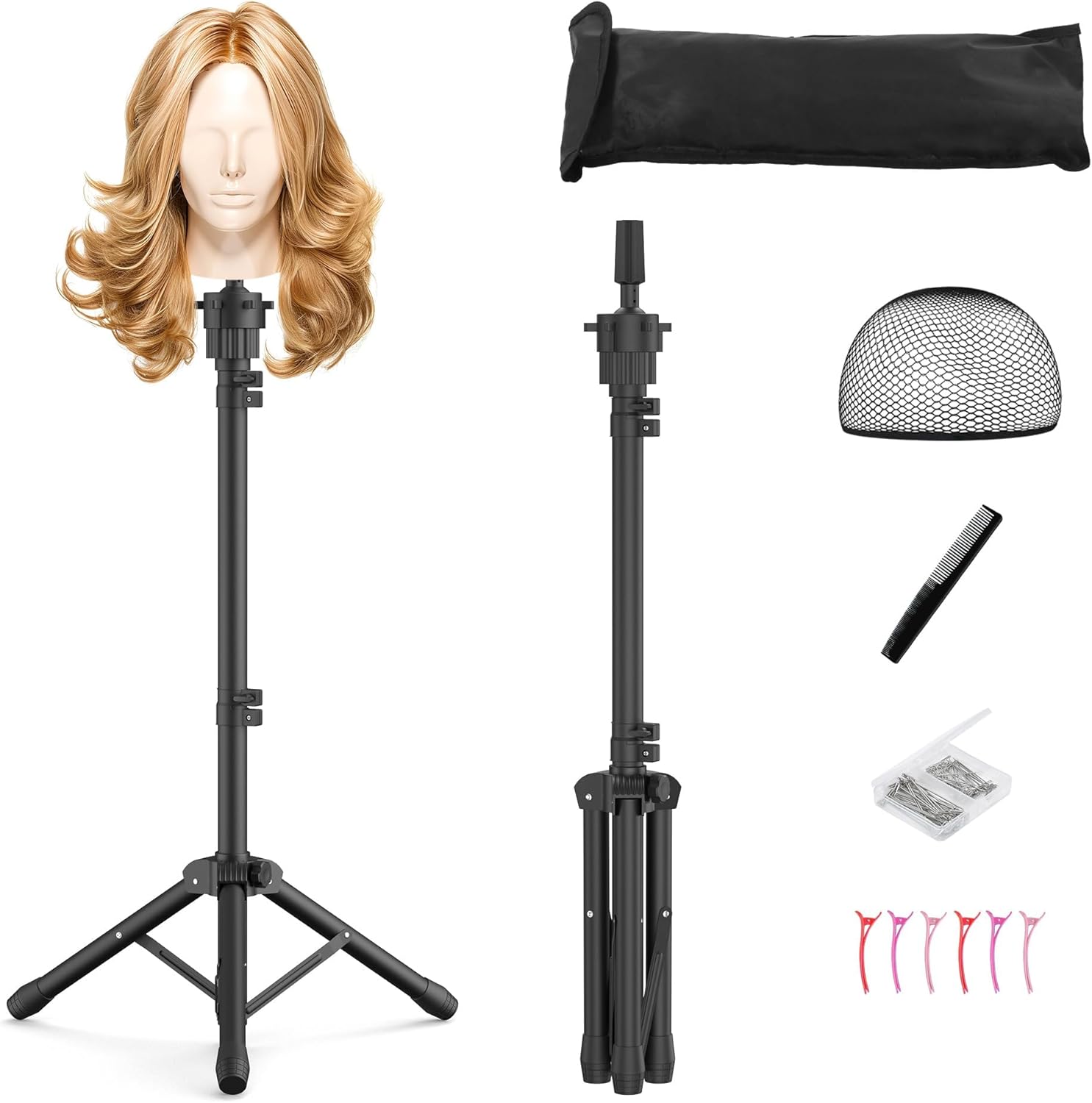 Relx reinforced wig stand tripod front view