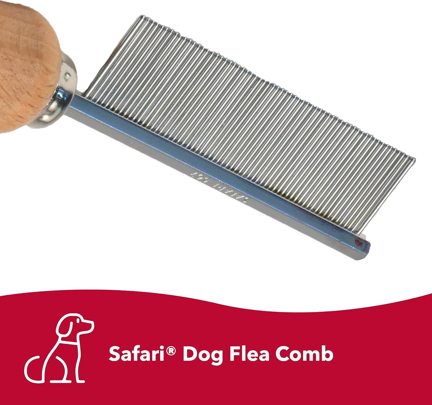 Side view of ergonomic wooden handle on Safari flea comb