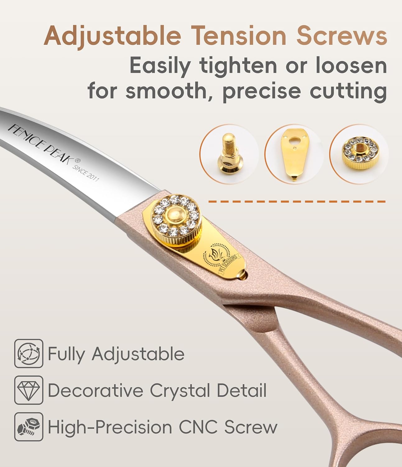 Side view showing the deep 45-degree arc of the grooming scissor blades