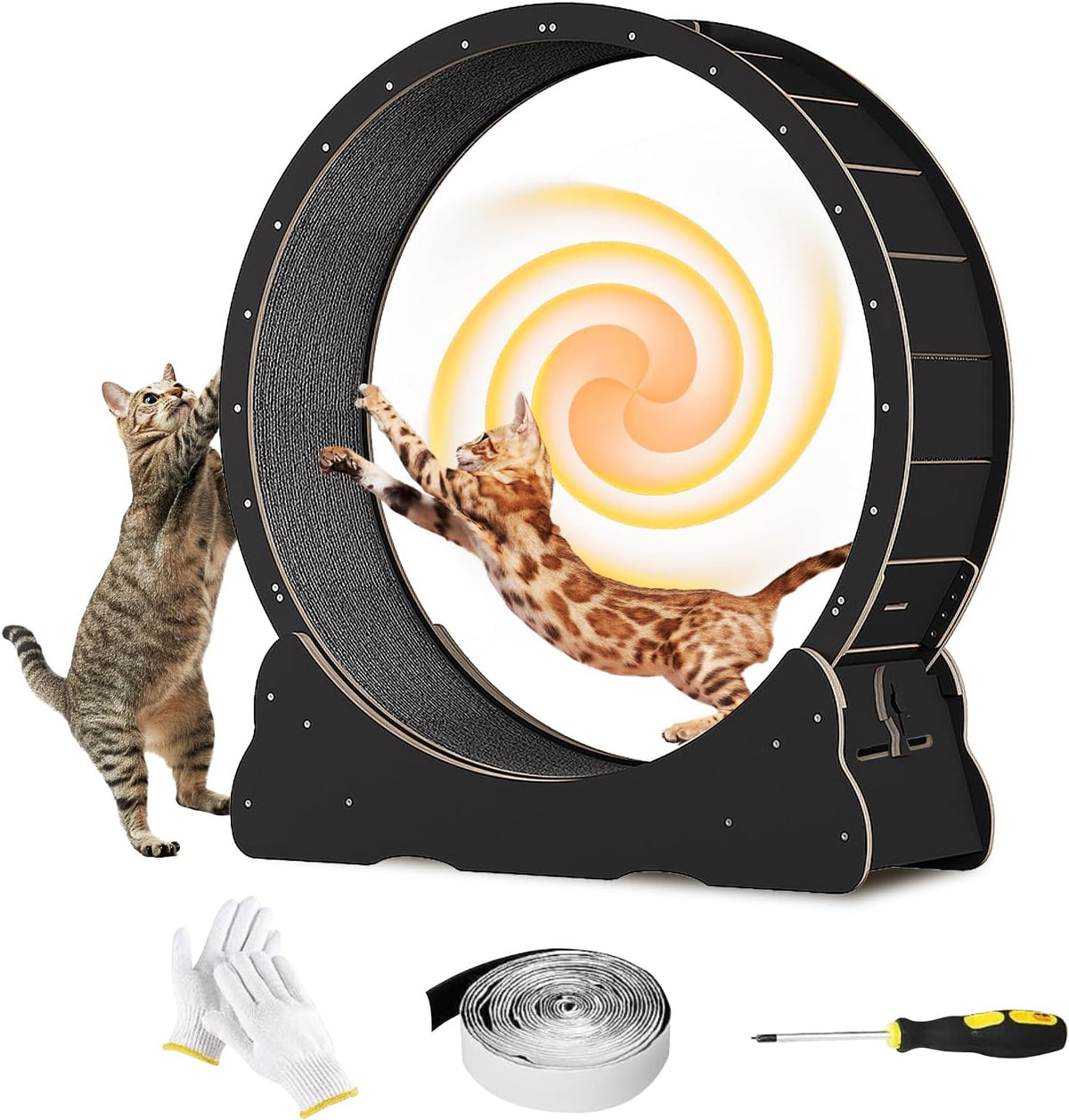 Homegroove Cat Exercise Wheel for Indoor Cats, 46" Large XL Cat Running Treadmill Wheel with Carpeted Runway for Kitty's Longer Life, Natural Wood Color(XL) - Image 13
