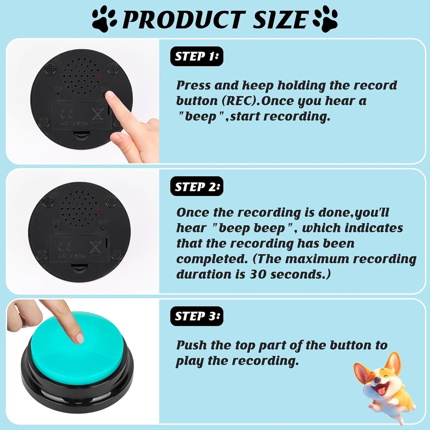 Zzhxkjhky recordable training buttons showing the built in microphone and recording mechanism.