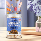 Loves4Pets freeze dried meat cubes of chicken duck salmon and beef spread out for aquatic reptiles