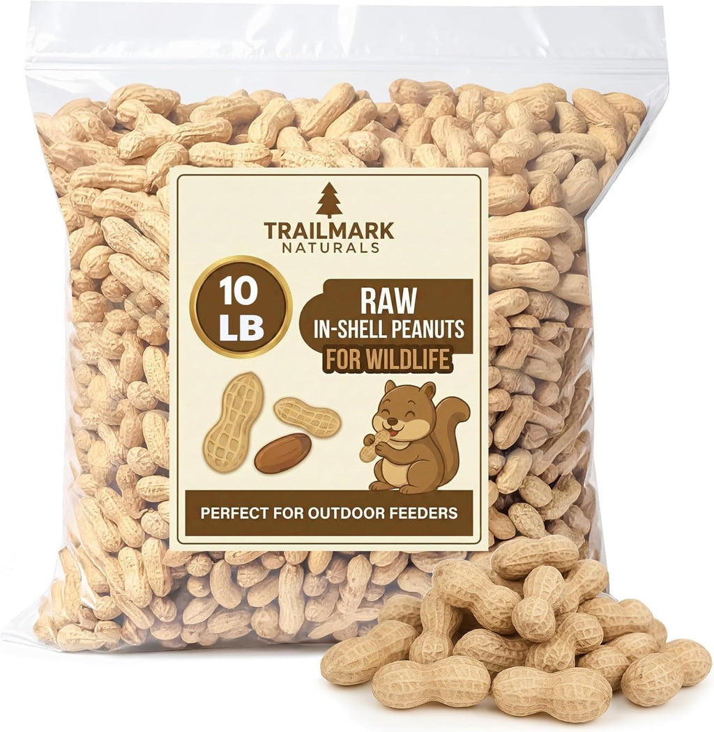 Bulk storage of Trailmark Naturals raw peanuts for wildlife enthusiasts
