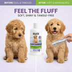 We Love Doodles tearless lavender puppy shampoo packaging back label instructions.