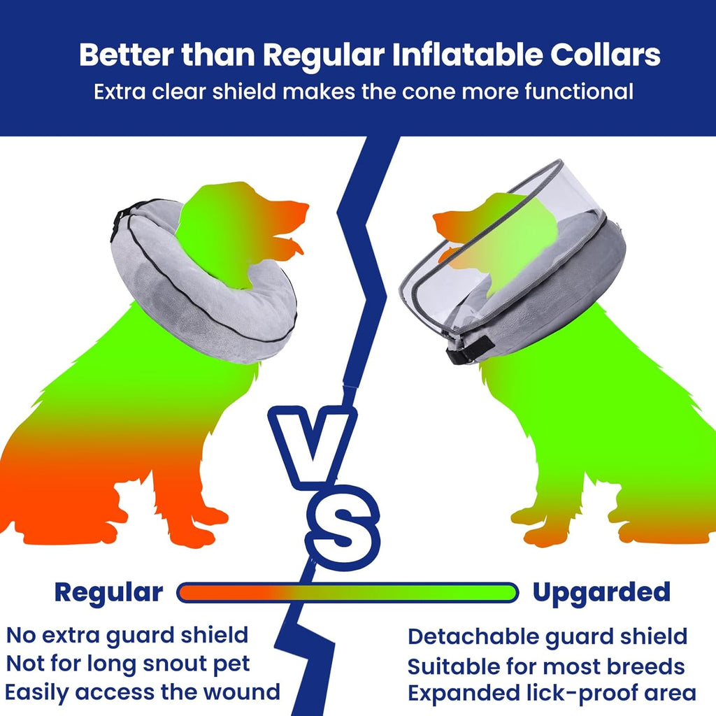 BARKLESS protective donut collar with transparent clear anti licking guard shield attached