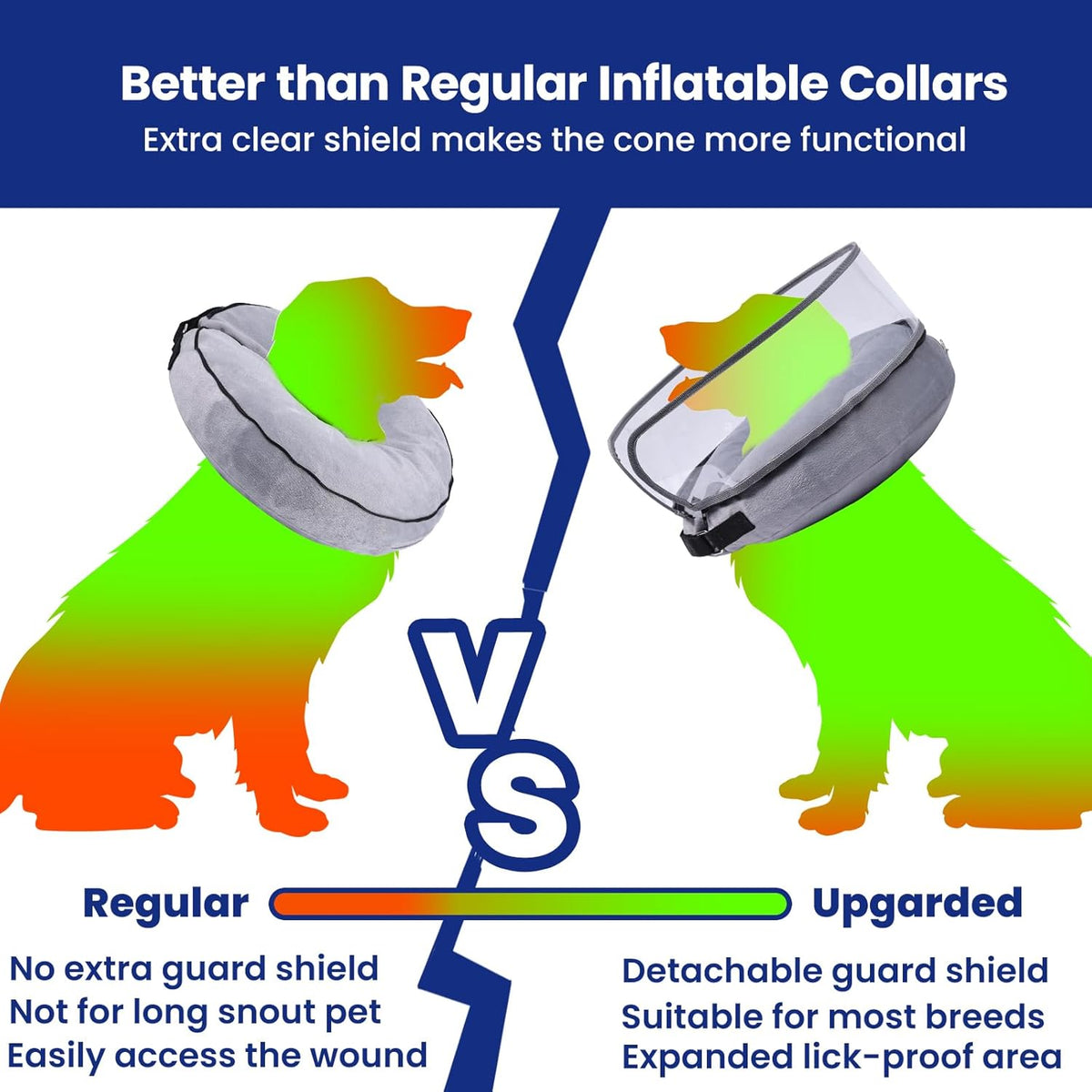BARKLESS protective donut collar with transparent clear anti licking guard shield attached