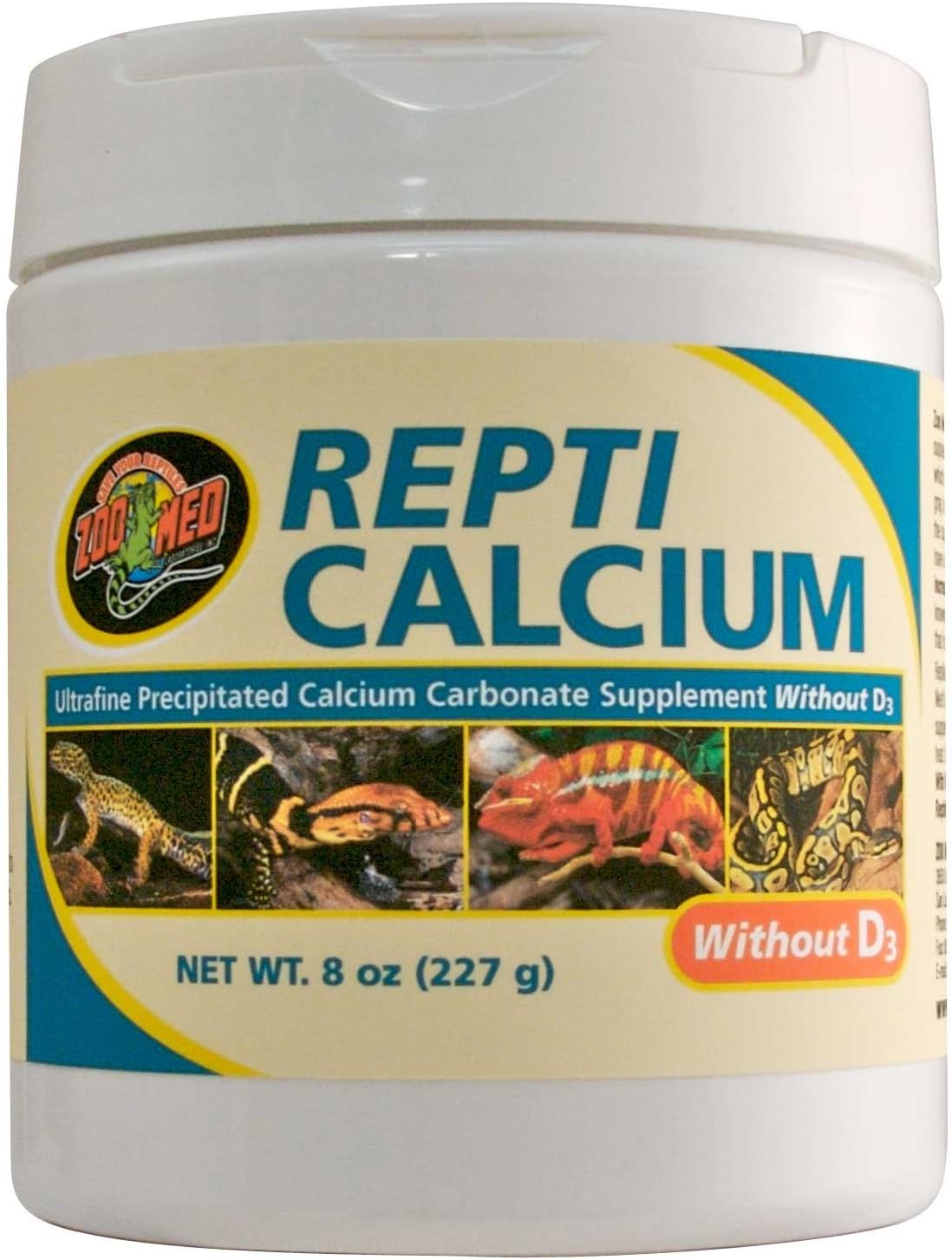 Zoo Med Reptile Calcium Without Vitamin D3 8 Ounce front view